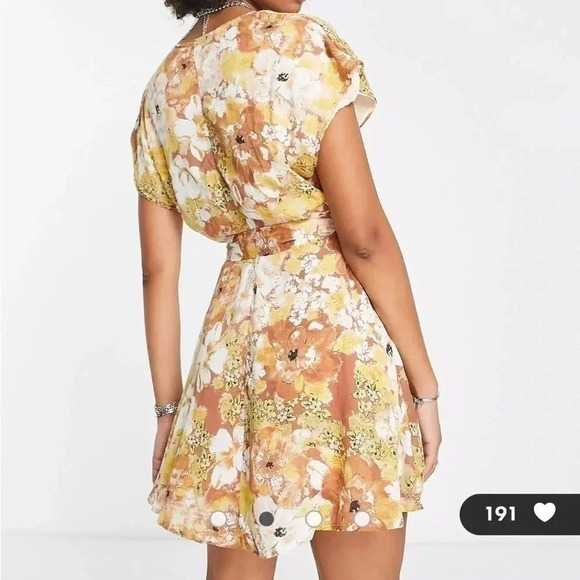 Free People tie waist mini dress in cocoa floral size XS - Picture 3 of 10